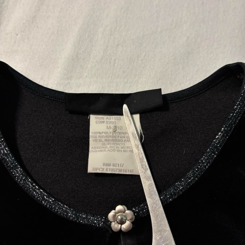 VTG y2k Girls Medium Long Sleeve Velvet Shrug Dress Cover Black Flower Button - Picture 4 of 4